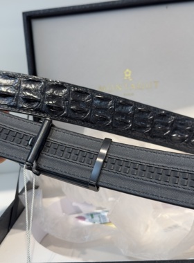 撤柜高端品牌梦男不锈钢黑色内穿皮带鳄鱼皮3.7宽柔软舒适P38