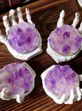 跨境创意紫晶牙花骷髅手掌摆件万圣节家居装饰氛围工艺品摆件