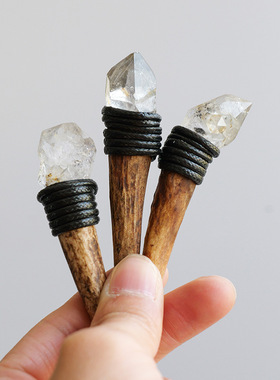 跨境天然水晶柱鹿角手杖紫水晶闪灵钻权杖欧美风魔杖瑜伽冥想