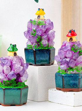 跨境天然紫晶牙花小山摆件家居办公工桌面装饰水晶工艺品摆件