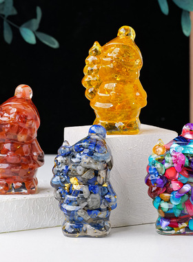 天然水晶碎石滴胶圣诞老人摆件圣诞节家居氛围装饰水晶工艺品