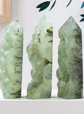 天然水晶葡萄石四面柱玛瑙原石打磨单尖四棱柱家居装饰水晶柱