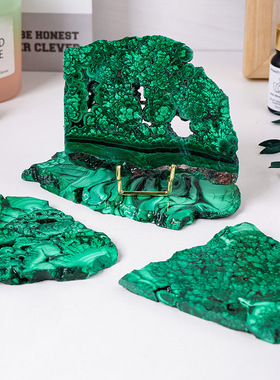 天然水晶孔雀石原石切片原石打磨矿物晶体摆件科普教学观赏石