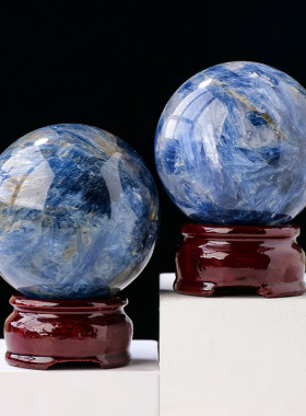 天然蓝晶石水晶球家居装饰摆件 天青石原石玄关风水球水晶工艺品