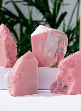 跨境天然水晶粉澳宝四棱柱摆件 水晶原石打磨单尖柱家居装饰摆设