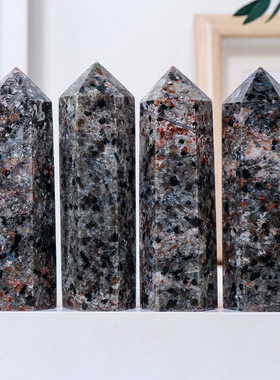 天然水晶火焰石单尖六棱柱水晶原石打磨能量石柱办公家居装饰