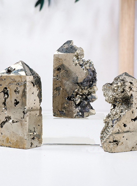 天然黄铜矿水晶四棱柱子 水晶矿石标本黄铁矿原石四角柱装饰摆件