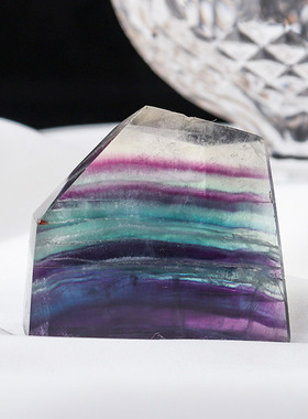 天然水晶七彩萤石几何体摆件绿萤石紫萤石原石矿标家居装饰摆件