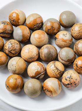 天然水晶图画石小球 原石打磨水晶球手串散珠半成品家居装饰摆件