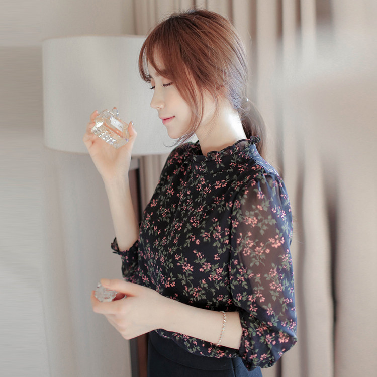 半高领加绒2020秋冬修身洋气小衫 宝采尔蕾丝衫/雪纺衫