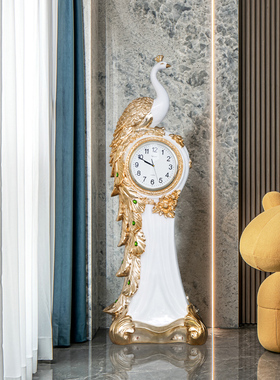 欧式复古孔雀大堂客厅时钟摆件