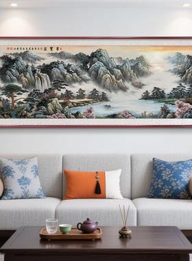新中式福地安居山水画客厅挂画国画沙发背景墙装饰画西墙聚财壁画
