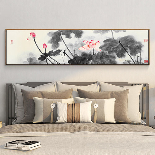 卧室床头装饰画新中式客厅沙发背景墙挂画水墨画餐厅壁画九兰图 - 图1