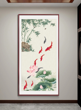 新中式玄关竹报平安挂画竖版