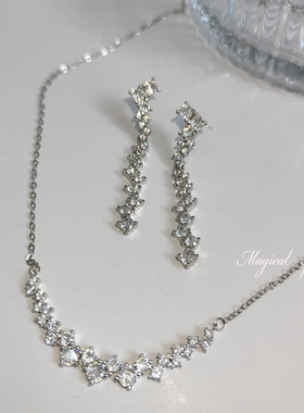 锆石细链条女项链耳环百搭温柔