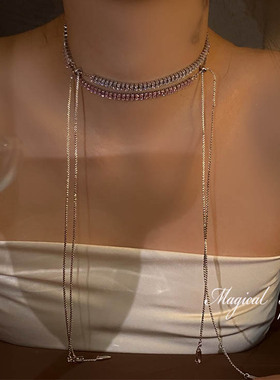 梦幻甜美粉色锆石锁骨链