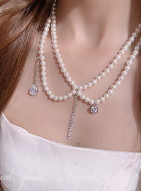 落日千金闪钻珍珠项链生日宴会