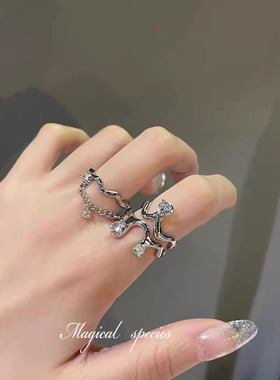 铜+锆石辣妹风修饰百搭开口戒指