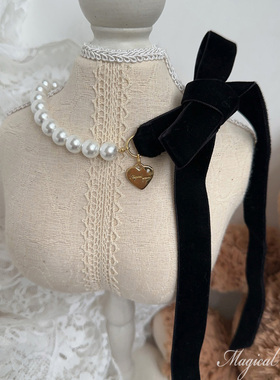 纯欲丝绒蝴蝶结珍珠choker