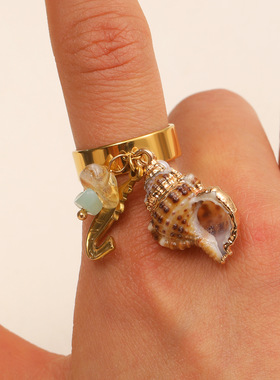 波西米亚海滩海螺海星戒指女