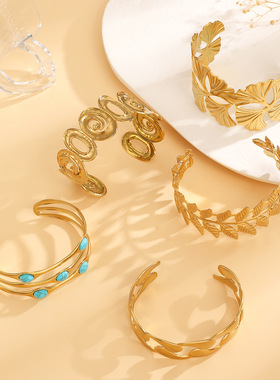 跨境时尚镂空银杏叶手镯