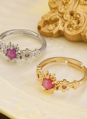 澳宝花朵太阳开口可调节戒指