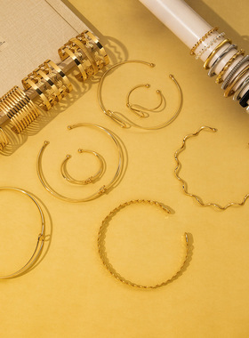 欧美设计感金丝螺旋多层手镯项链