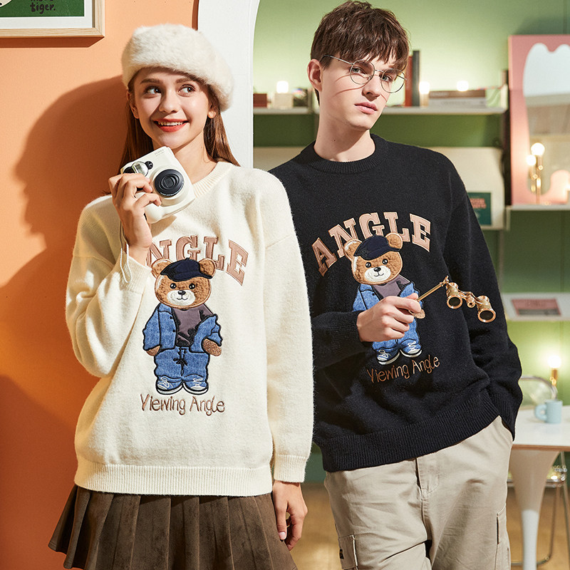 唐狮2021新款情侣男前胸贴布绣毛衣 唐狮喜之乐针织衫/毛衣