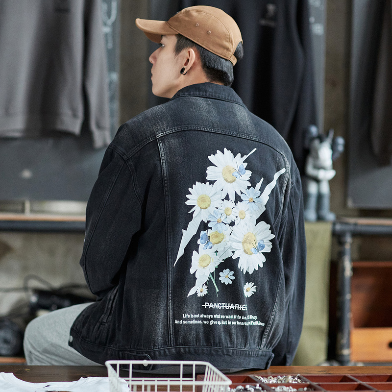 唐狮2021春秋季新款牛仔印花男外套 唐狮喜之乐夹克