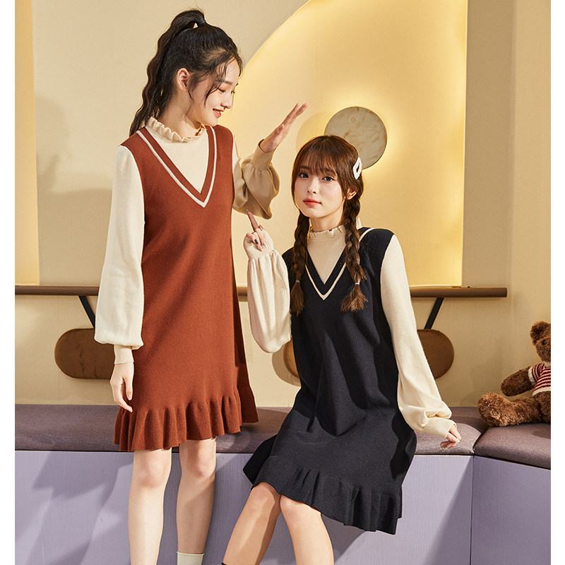 唐狮2021秋冬新款连衣裙时尚假两件 唐狮连衣裙