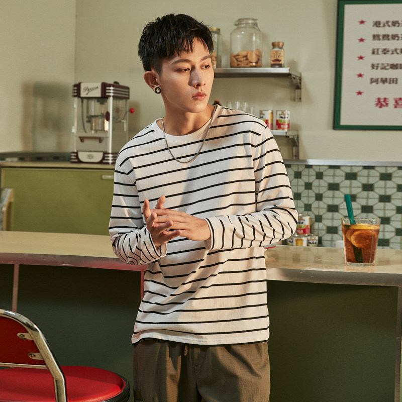 唐狮长袖条纹t恤男士2020秋打底衫 唐狮喜之乐T恤
