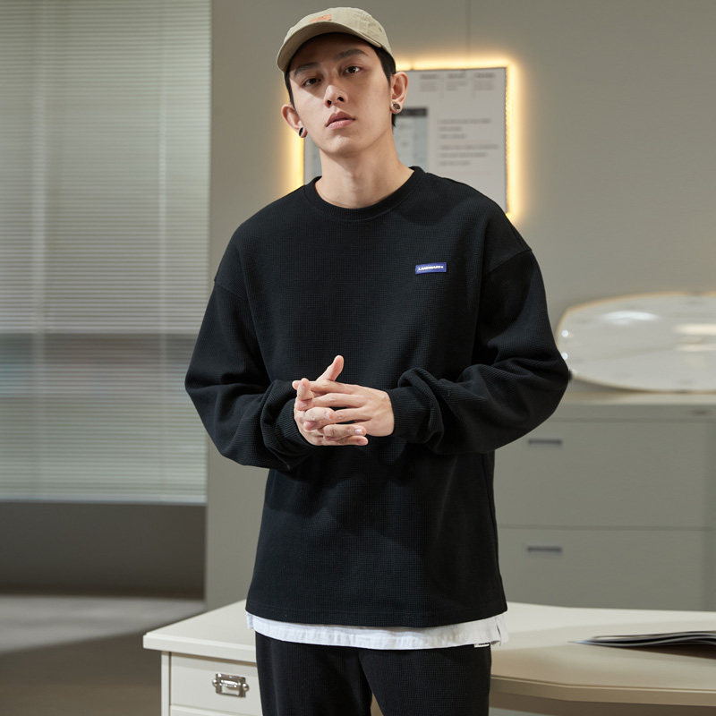 唐狮2022春季新款华夫格长袖打底衫 唐狮喜之乐T恤