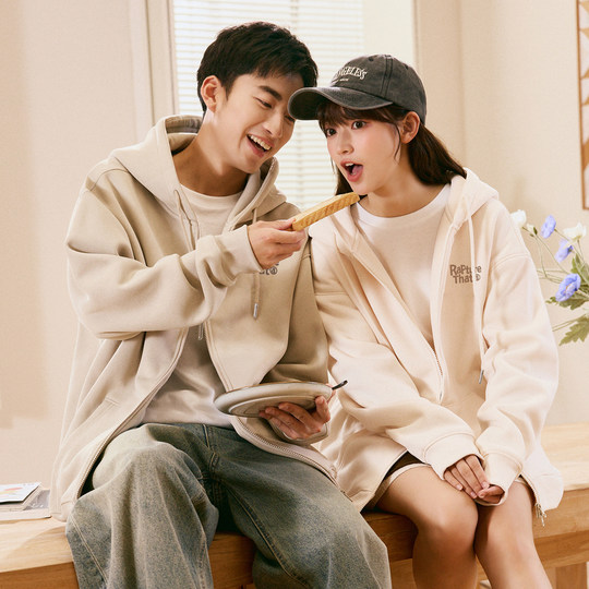 Tangshi spring and autumn new couple hooded sweatshirt men's casual long-sleeved cardigan jacket women's couple wear trendy