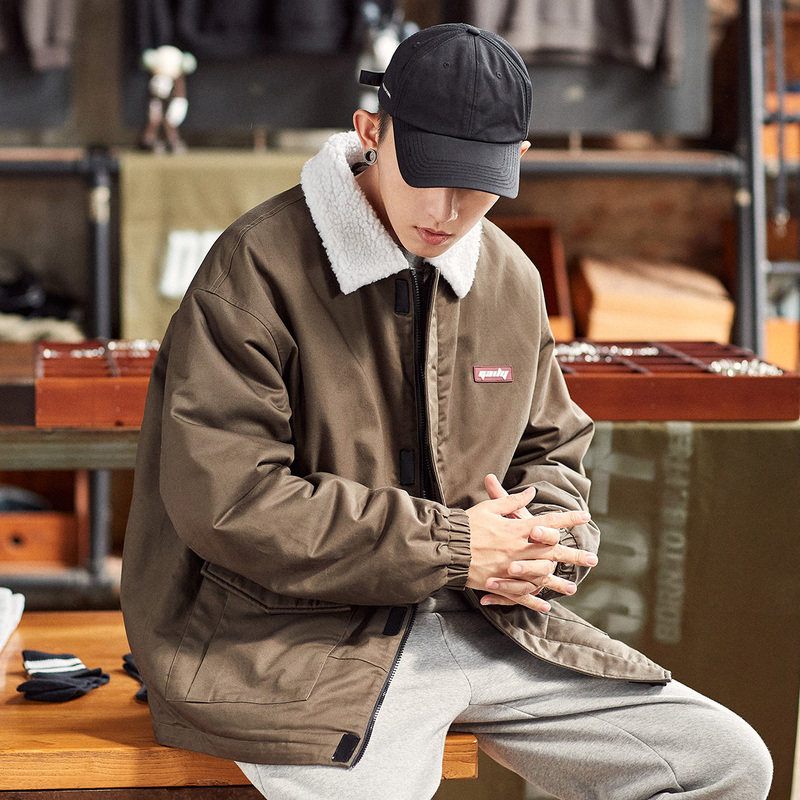 唐狮仿羊羔绒翻领外套男2021秋冬 唐狮喜之乐夹克