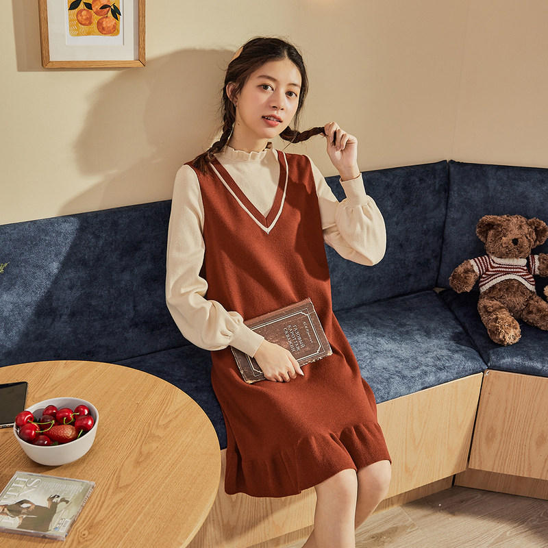 唐狮2021秋冬新款连衣裙时尚假两件 唐狮连衣裙