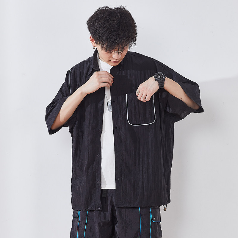 唐狮2021春秋短袖男宽松休闲衬衫 唐狮喜之乐衬衫