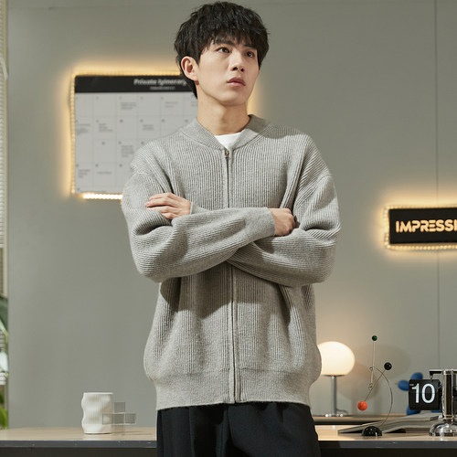 唐狮2025男毛衣针织开衫秋季外套男士高级感复古毛衫拉链毛衣潮 - 图1