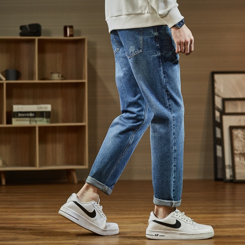 唐狮男士2021秋新款韩版纯色牛仔裤 唐狮喜之乐牛仔裤