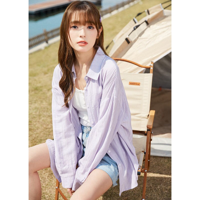 夏季轻薄2022新款桃花皱宽松衬衫 唐狮衬衫