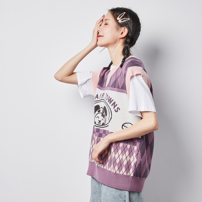 唐狮秋冬新款图案提花套头毛衫背心 唐狮毛针织衫