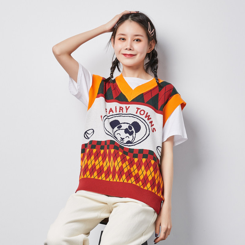 唐狮秋冬新款图案提花套头毛衫背心 唐狮毛针织衫