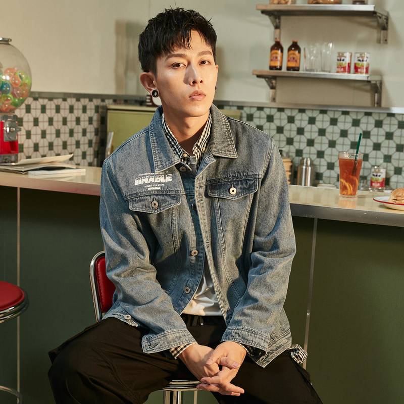 唐狮牛仔男士2020秋装新款印花夹克 唐狮喜之乐夹克