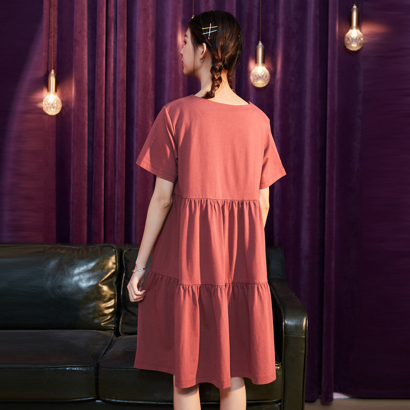 唐狮宽松2020夏新款紫色短袖连衣裙 唐狮喜之乐连衣裙