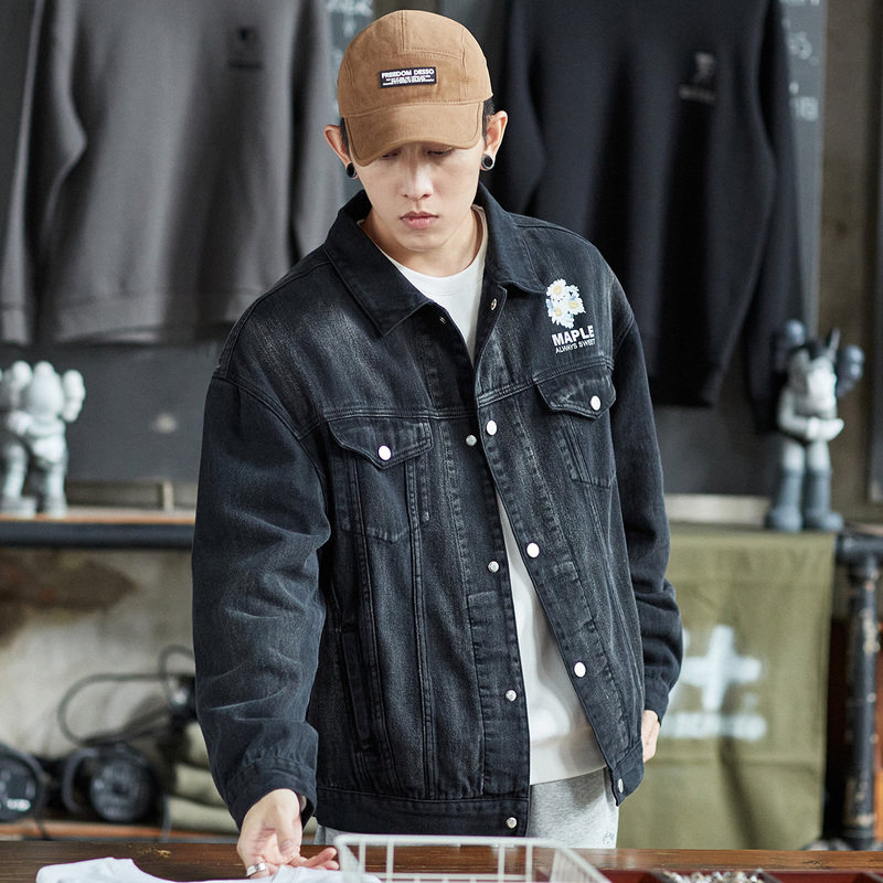 唐狮2021春秋季新款牛仔印花男外套 唐狮喜之乐夹克