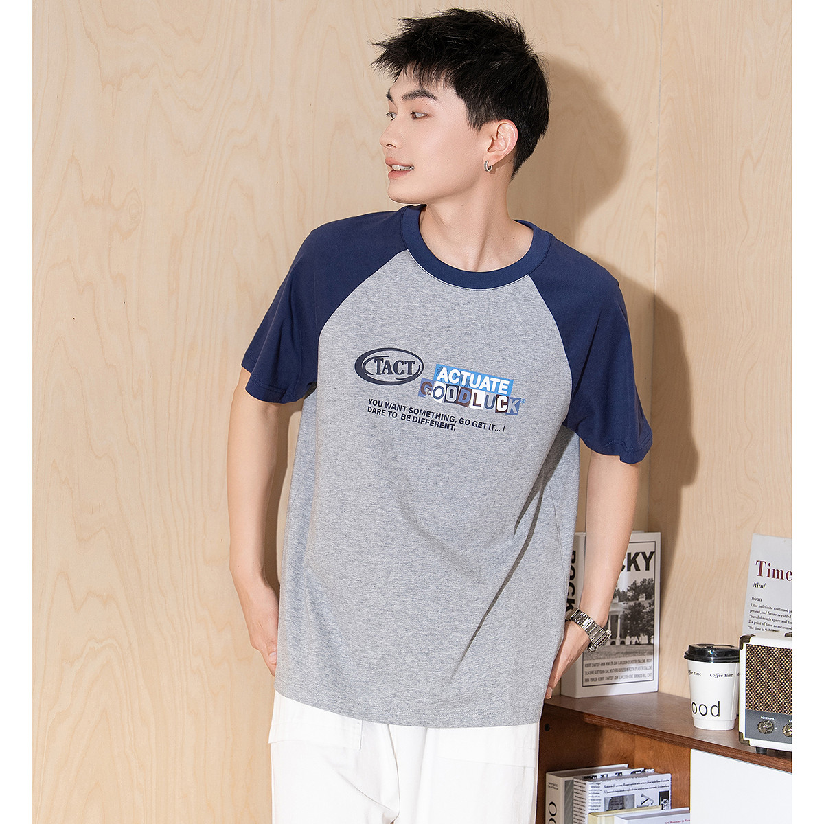 唐狮2026夏季新款男短袖T恤插肩袖撞色圆领上衣宽松潮流内搭打底t,淘宝优惠券,粉丝福利购,淘宝优惠卷