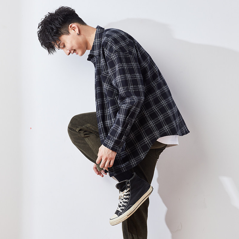 唐狮春秋季格子男2021新款长袖衬衫 唐狮喜之乐衬衫