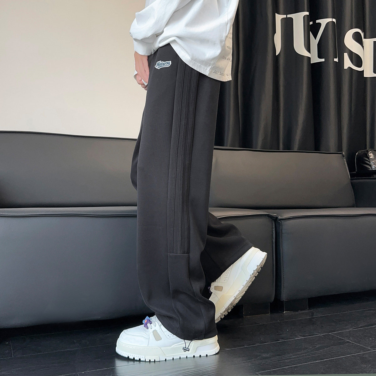 唐狮秋冬季新款男休闲裤撞色条纹运动卫裤宽松直筒裤子潮流W,淘宝优惠券,粉丝福利购,淘宝优惠卷