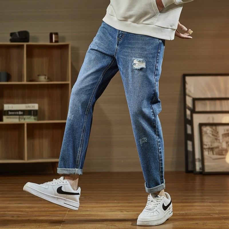 唐狮男士2021秋新款韩版纯色牛仔裤 唐狮喜之乐牛仔裤