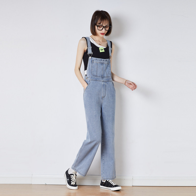 唐狮2022春夏新款背带阔腿牛仔裤 唐狮牛仔裤