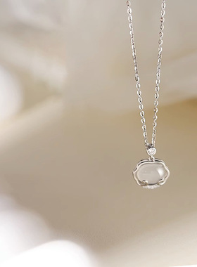 s925纯银如意平安锁项链女百搭小众设计感玉髓吊坠新中式古风